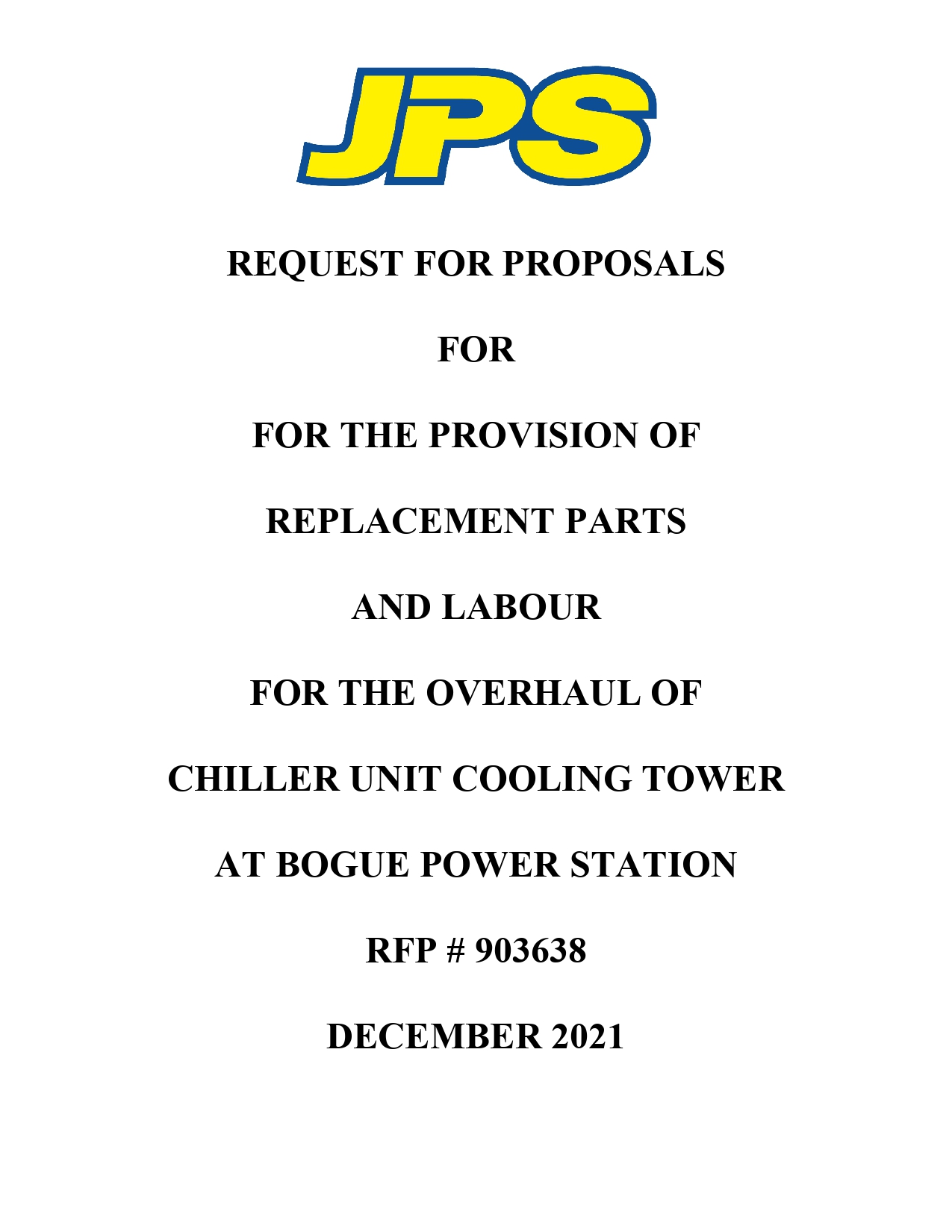 JPS RFP # 903638 – Bogue Chiller Unit Cooling Tower Overhaul (Deadline ...